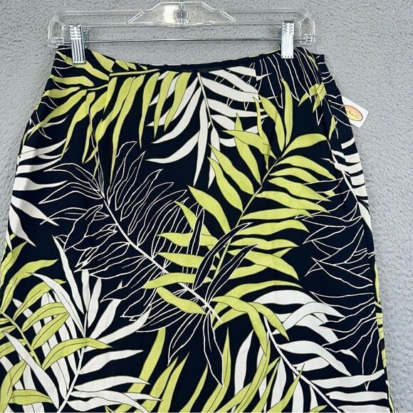 Talbots Silk Skirt Womens 8 Green Black Hawaiian Palm Leaf Summer Business $118 - Picture 2 of 12
